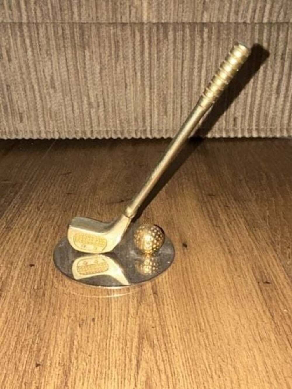 Vintage Brass Golf Club and Ball Desk Ornament Paperweight